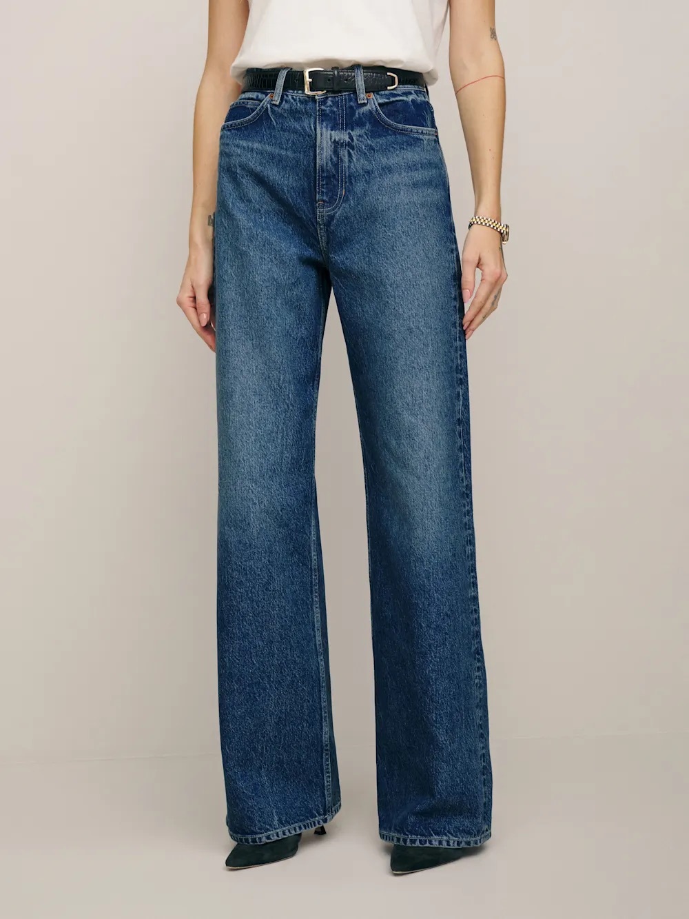 Reformation Dark Blue Wide Leg Jeans